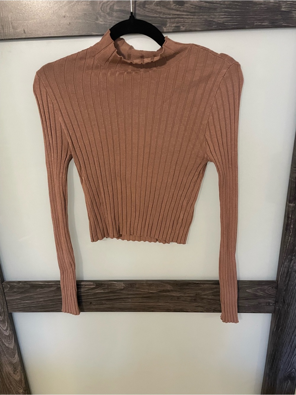 TALULAH Ribbed Mock-Neck Long-Sleeve Crop Top in Rose